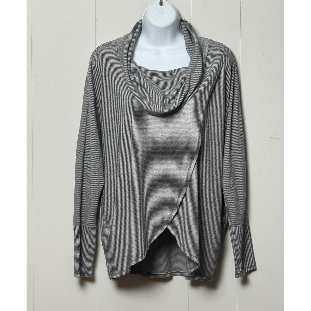 Calvin Klein Performance Women's Cowl Neck Crossover Tulip Top Grey Striped Sz M